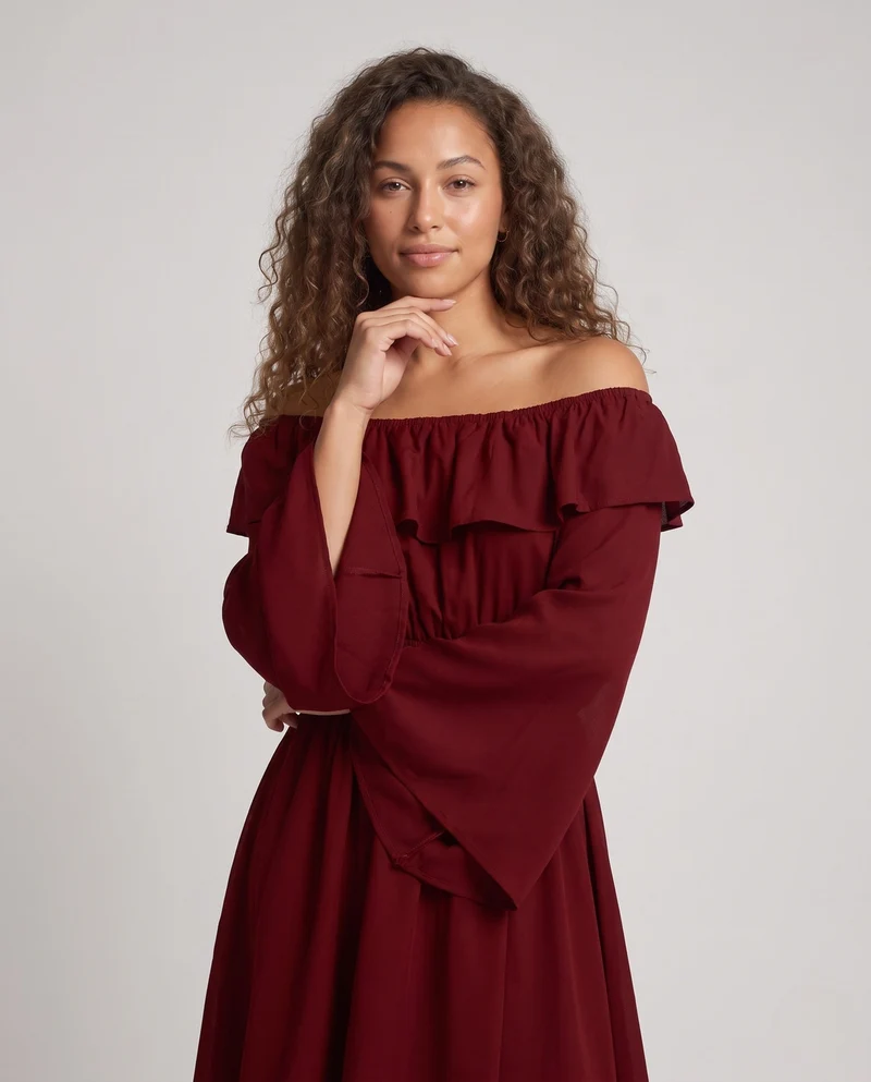 Damen Elegantes Maxikleid mit schickem Wasserfallausschnitt und weiten Ärmeln Nord Taschen