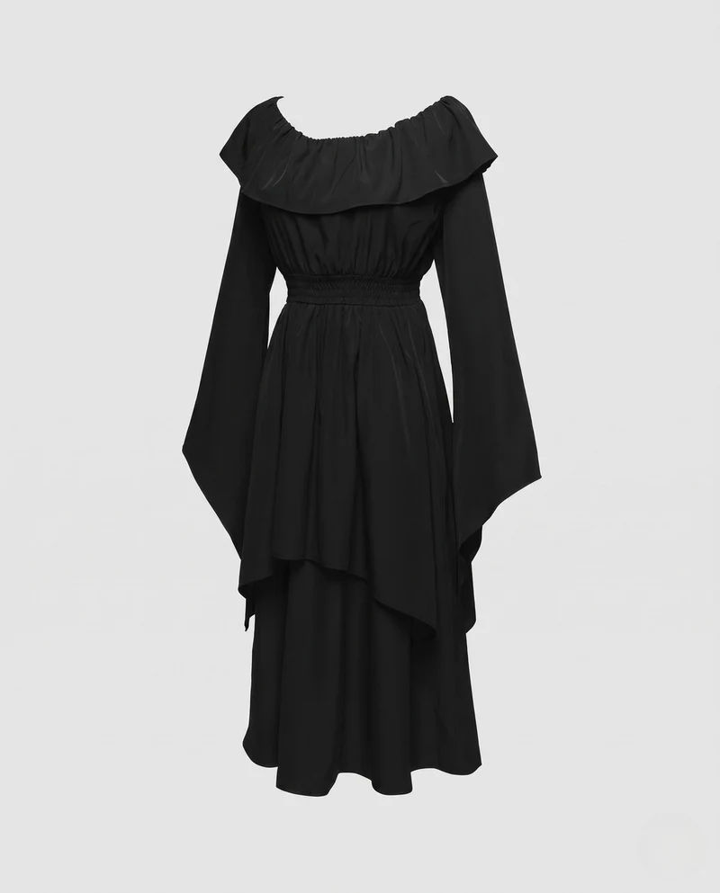 Damen Elegantes Maxikleid mit schickem Wasserfallausschnitt und weiten Ärmeln Nord Taschen