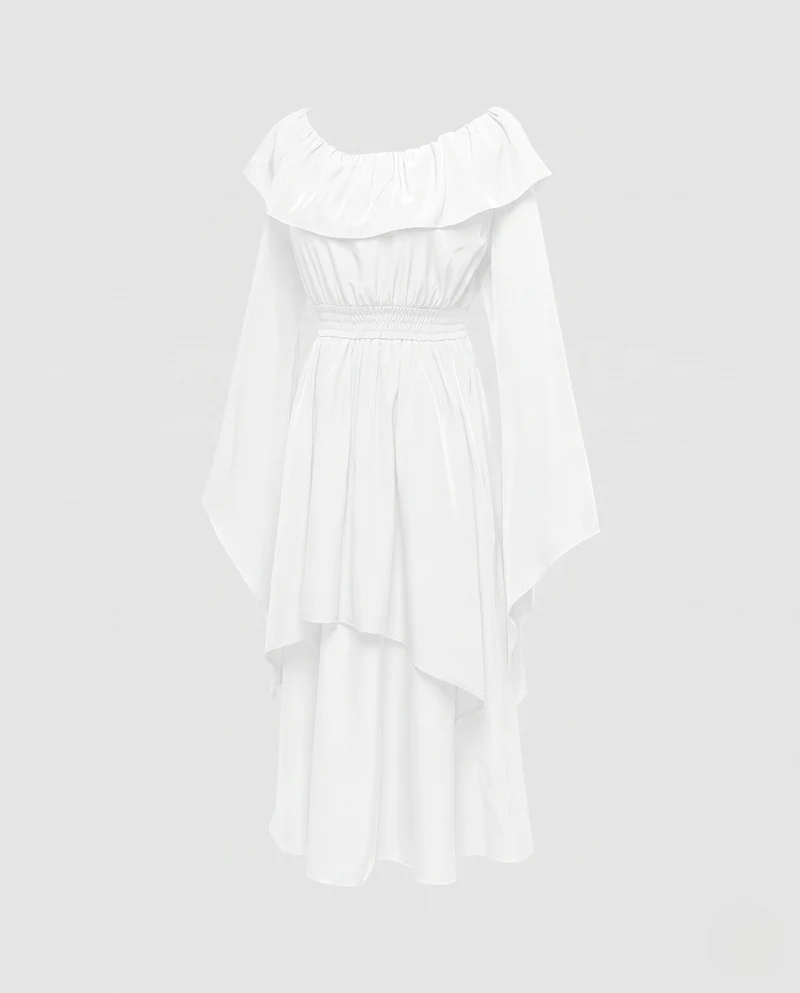 Damen Elegantes Maxikleid mit schickem Wasserfallausschnitt und weiten Ärmeln Nord Taschen