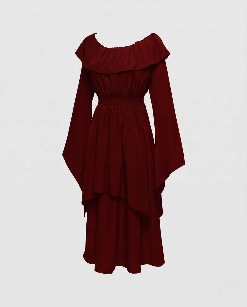 Damen Elegantes Maxikleid mit schickem Wasserfallausschnitt und weiten Ärmeln Nord Taschen