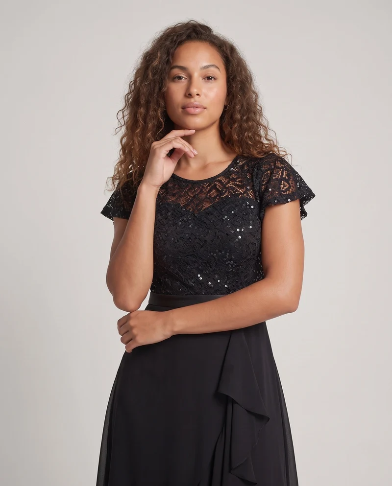 Damen Elegantes Maxikleid mit Spitzenoberteil und Fließendem Saum Nord Taschen