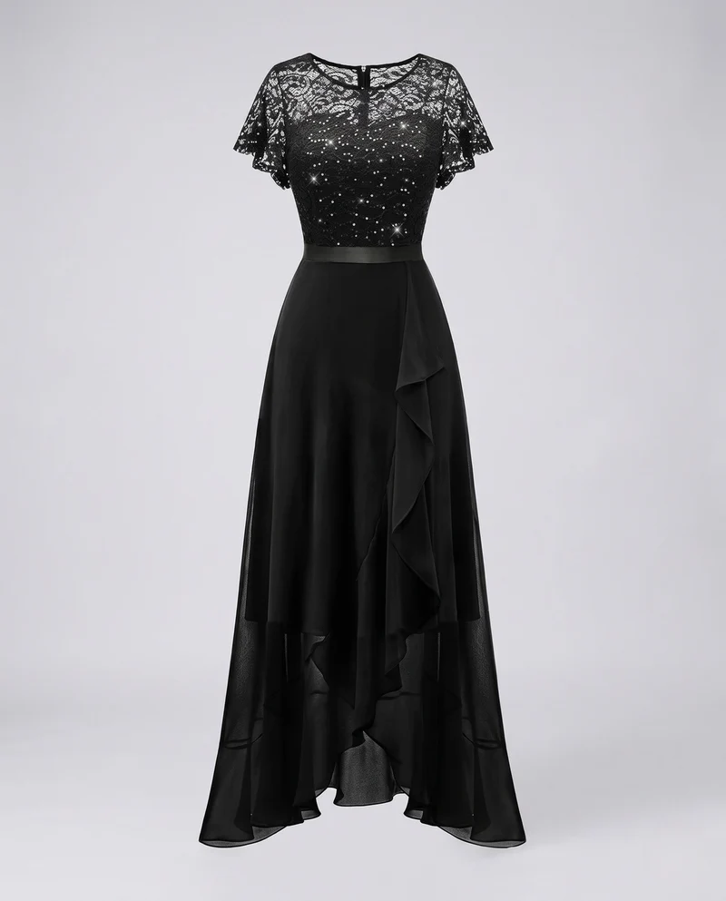 Damen Elegantes Maxikleid mit Spitzenoberteil und Fließendem Saum Nord Taschen