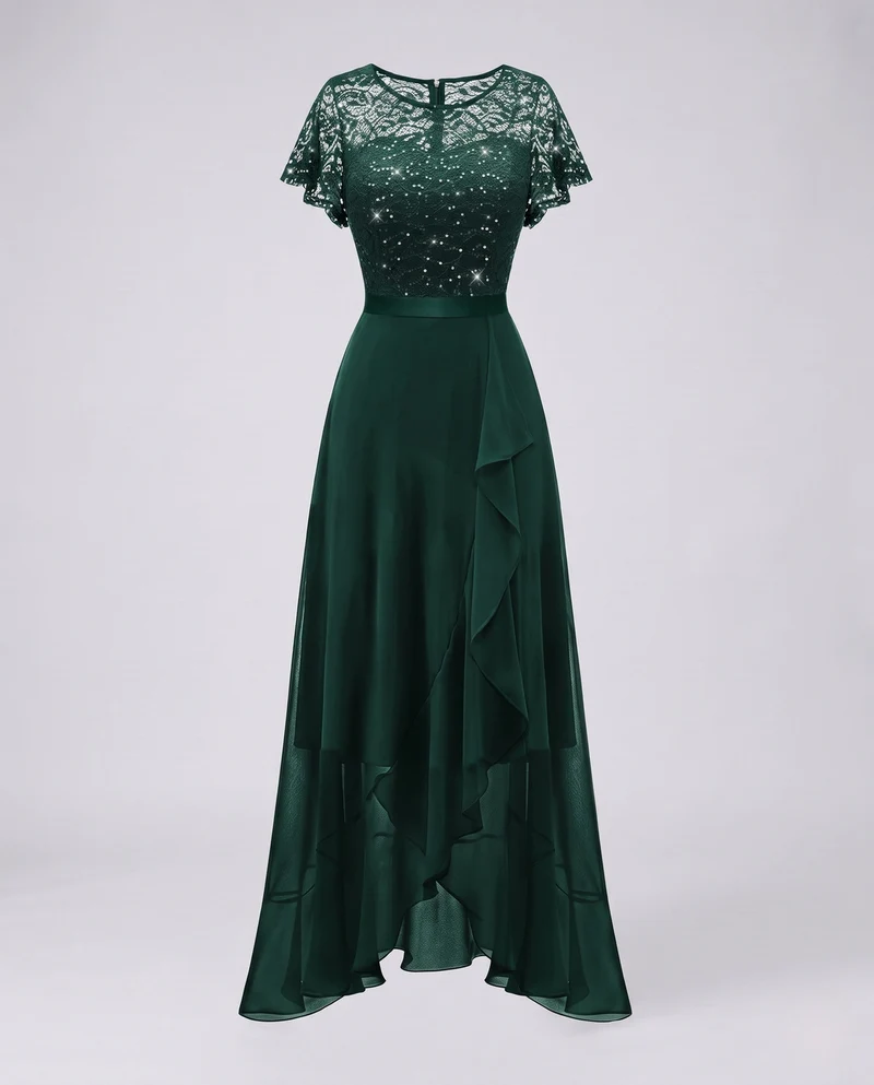 Damen Elegantes Maxikleid mit Spitzenoberteil und Fließendem Saum Nord Taschen
