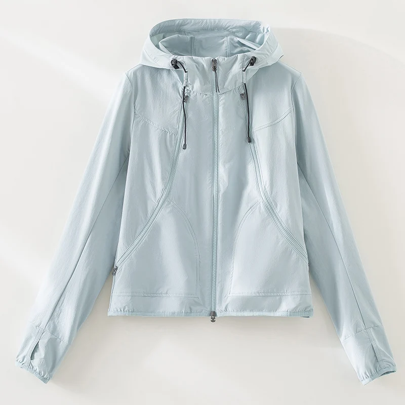 Damen Ultraleichter Kapuzen-Windbreaker mit Zwei-Wege‑Reißverschluss Nord Taschen