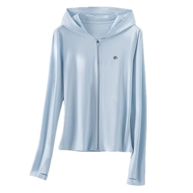 Damen Ultraleichte UV-Schutz-Kapuzenjacke mit durchgehendem Reißverschluss und Daumenschlaufen Nord Taschen