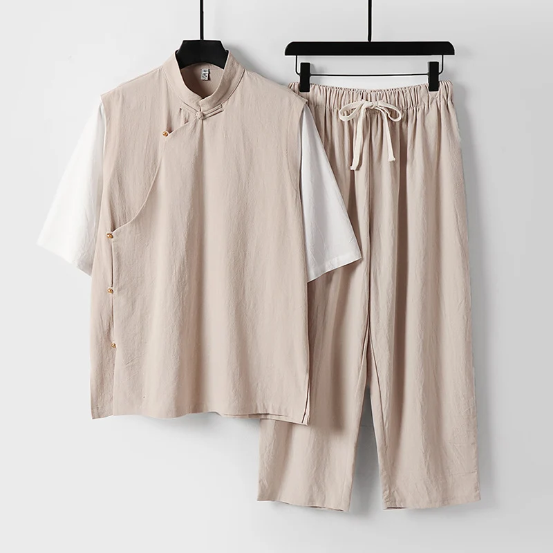 Herren Asymmetrisches Kimono-Loungewear-Set mit Stehkragen und Kordelhose Nord Taschen