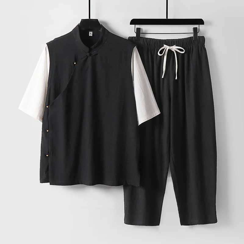 Herren Asymmetrisches Kimono-Loungewear-Set mit Stehkragen und Kordelhose Nord Taschen
