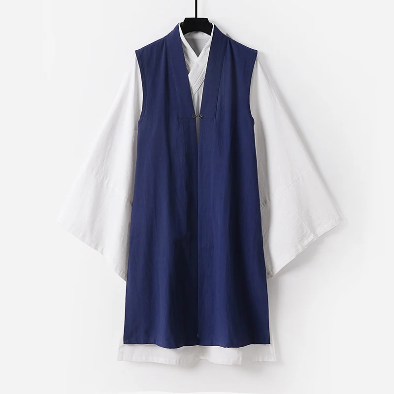 Herren Ärmellose Hanfu-Weste mit offenem Frontschnitt und dekorativem Knebelverschluss Nord Taschen