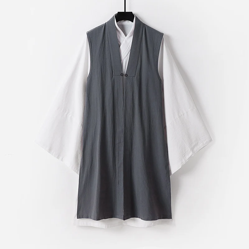 Herren Ärmellose Hanfu-Weste mit offenem Frontschnitt und dekorativem Knebelverschluss Nord Taschen