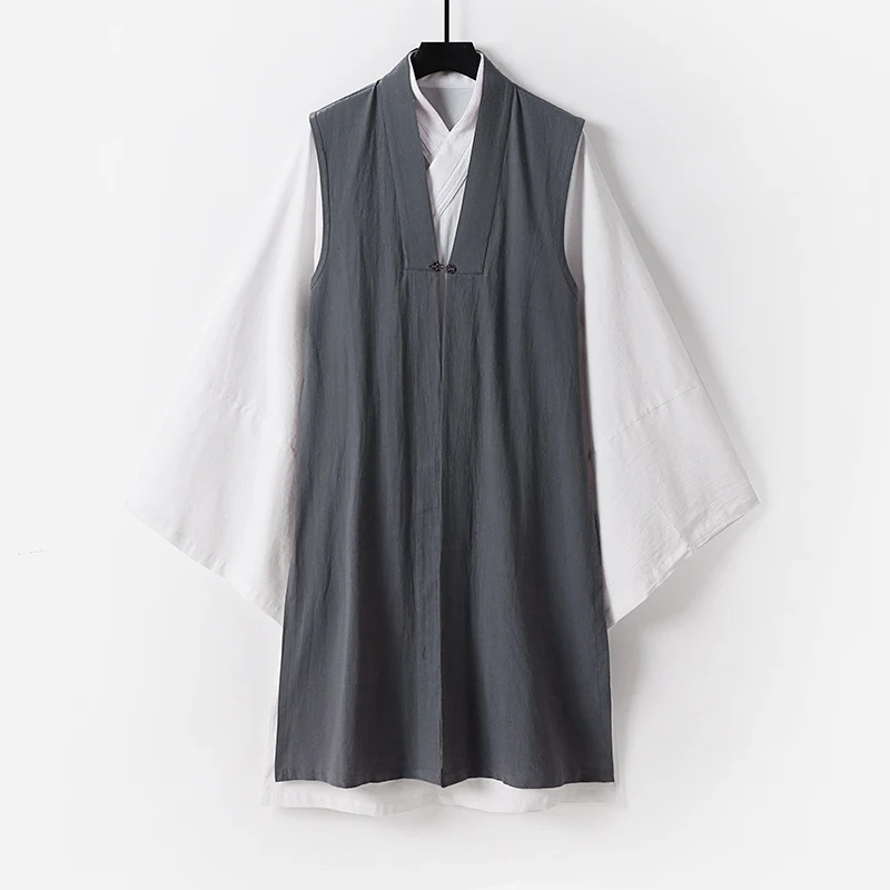 Herren Ärmellose Hanfu-Weste mit offenem Frontschnitt und dekorativem Knebelverschluss Nord Taschen