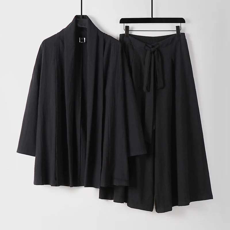 Damen Zweiteiliges Lounge-Set im Kimono-Stil mit offenem Schalkragen und weitem Palazzo-Hosenrock Nord Taschen