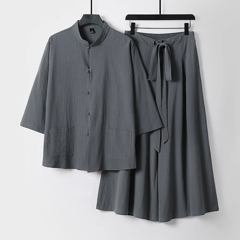Damen Zweiteiliges Leichtes Lounge-Set mit Stehkragen, Kurzarm-Jacke und weitem Palazzo-Hosenrock Nord Taschen