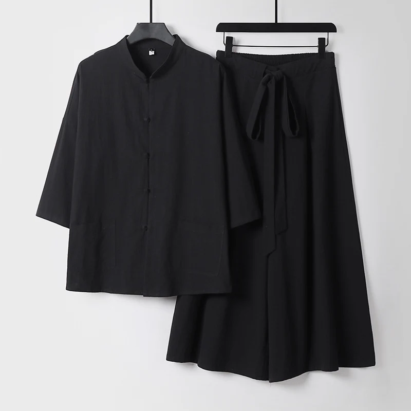 Damen Zweiteiliges Leichtes Lounge-Set mit Stehkragen, Kurzarm-Jacke und weitem Palazzo-Hosenrock Nord Taschen