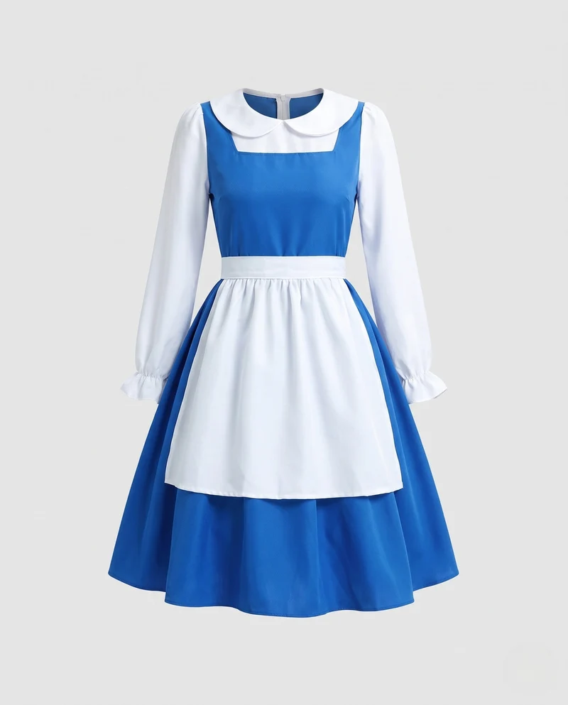 Damen Märchenhaftes Kleid im Alice im Wunderland Stil mit langen Ärmeln und Kragen Nord Taschen