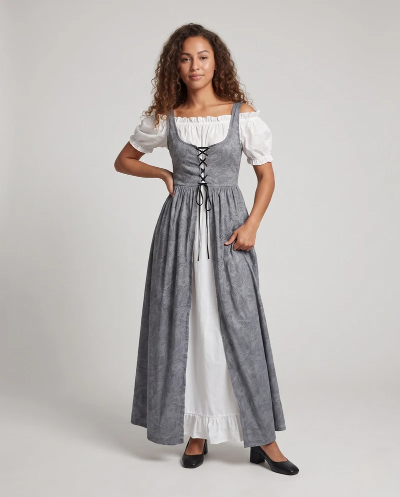 Damen Märchenhaftes Kleid mit langem, fließendem Oberteil Nord Taschen
