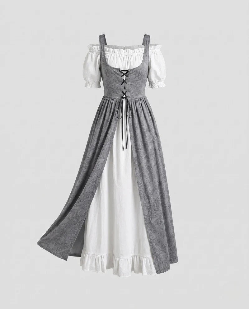 Damen Märchenhaftes Kleid mit langem, fließendem Oberteil Nord Taschen
