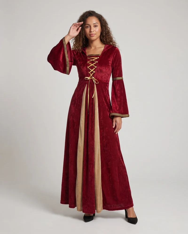 Damen märchenhaftes Kostümkleid mit Kapuze und weiten Ärmeln Nord Taschen
