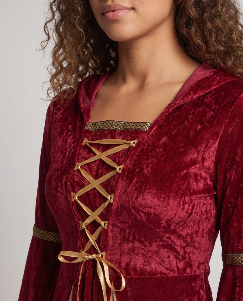 Damen märchenhaftes Kostümkleid mit Kapuze und weiten Ärmeln Nord Taschen