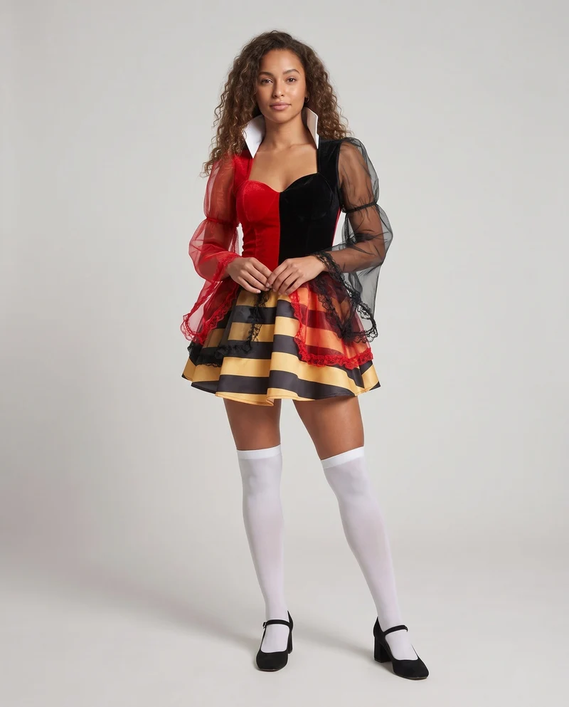 Damen Märchenhaftes Kostümkleid mit Puffärmeln und Rüschen Nord Taschen