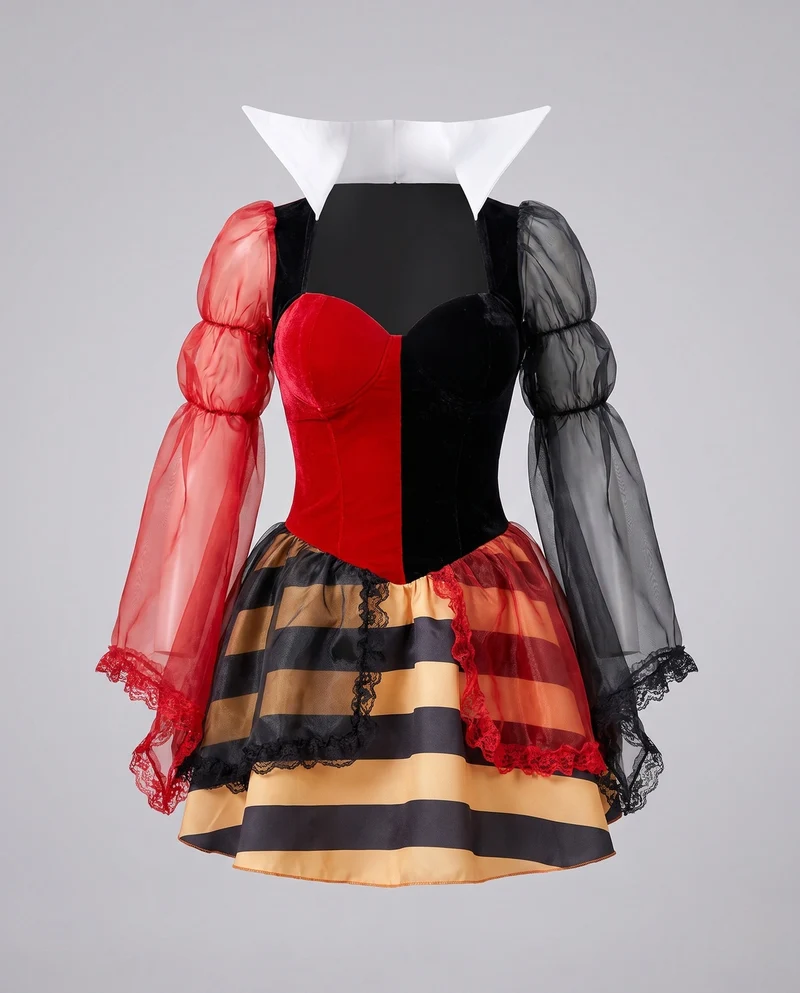 Damen Märchenhaftes Kostümkleid mit Puffärmeln und Rüschen Nord Taschen