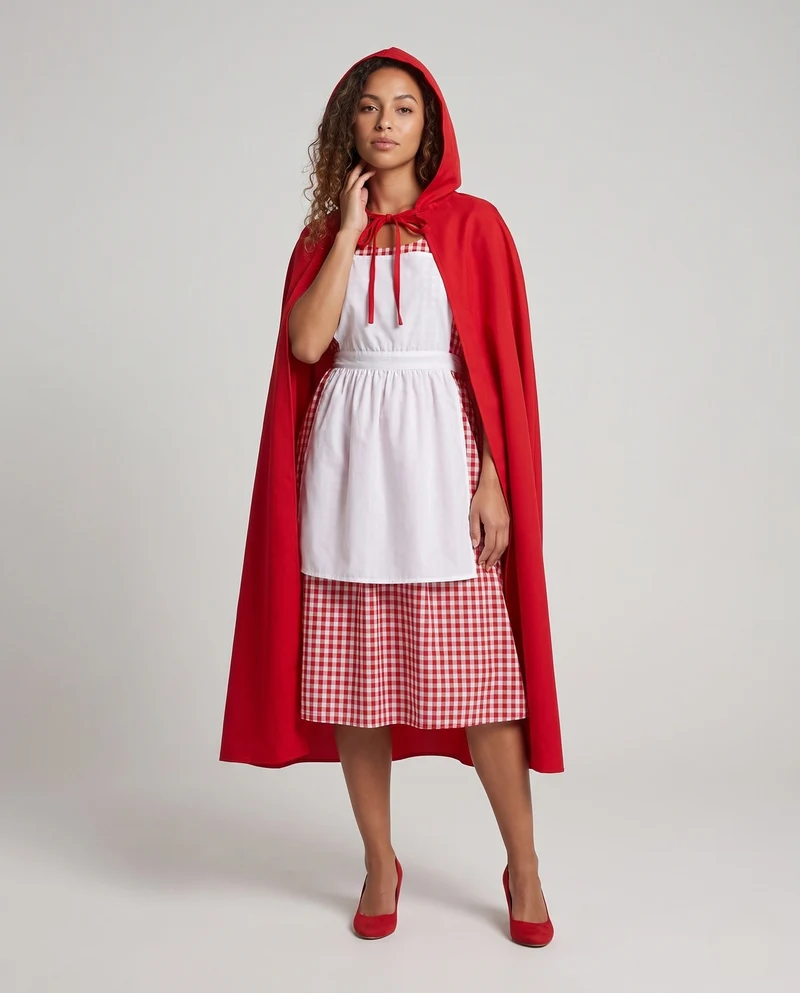 Damen Märchenhaftes Kostüm als Rotkäppchen mit Kapuze und Rüschendetails Nord Taschen