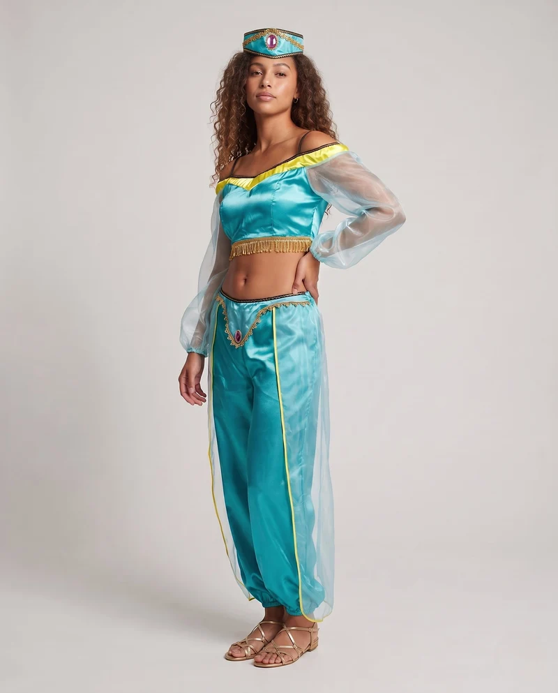 Damen Märchenhaftes orientalisches Kostüm mit transparenten Ärmeln und verzierten Details Nord Taschen