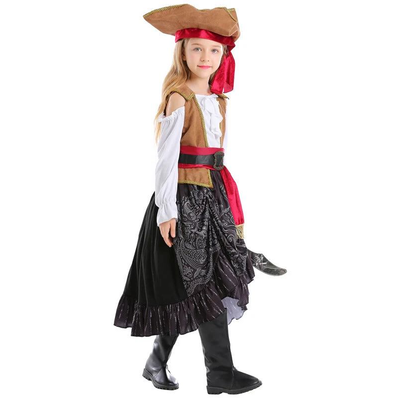 Mädchen Piratenkostüm mit authentischen Accessoires und schwingendem Rock Nord Taschen