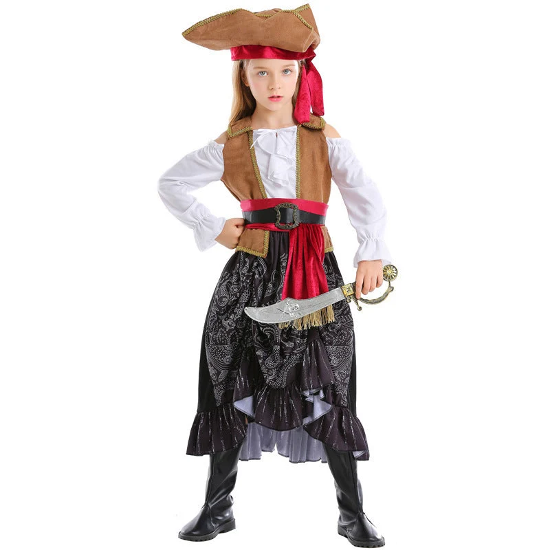 Mädchen Piratenkostüm mit authentischen Accessoires und schwingendem Rock Nord Taschen