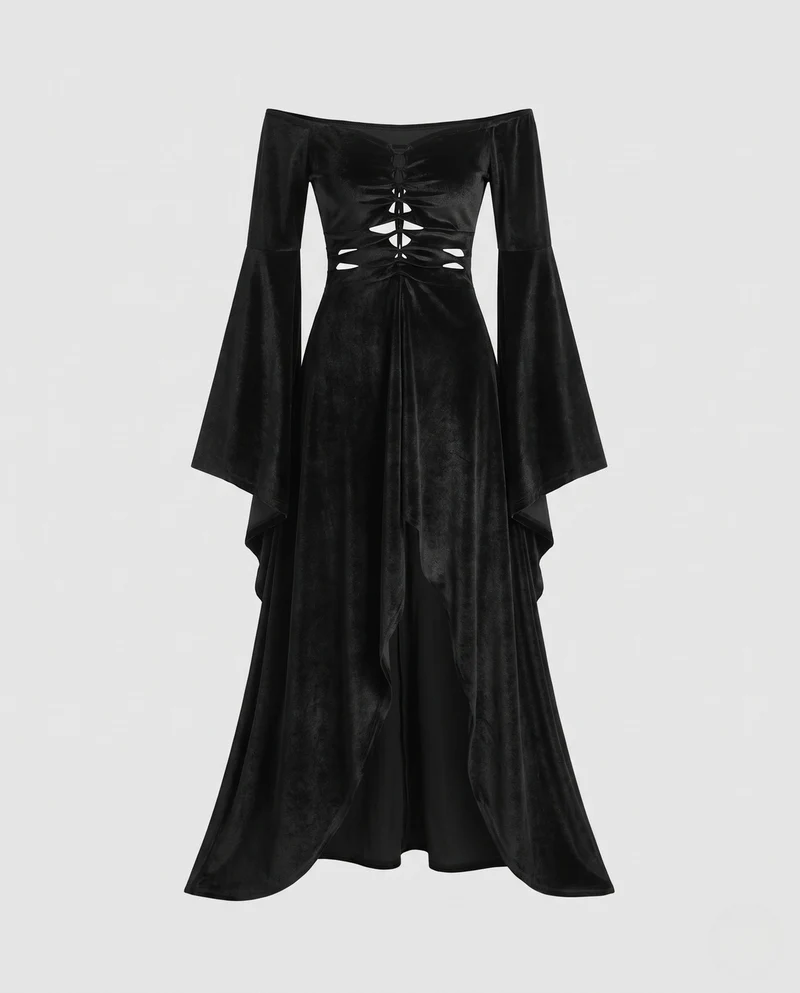 Damen Verspieltes Gothic Kostümkleid mit schulterfreiem Design und Tüllakzenten Nord Taschen