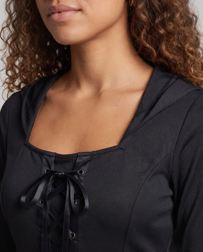 Damen Gruselige Hexenrobe mit transparenten Ärmeln und detailliertem Kapuzen-Design Nord Taschen