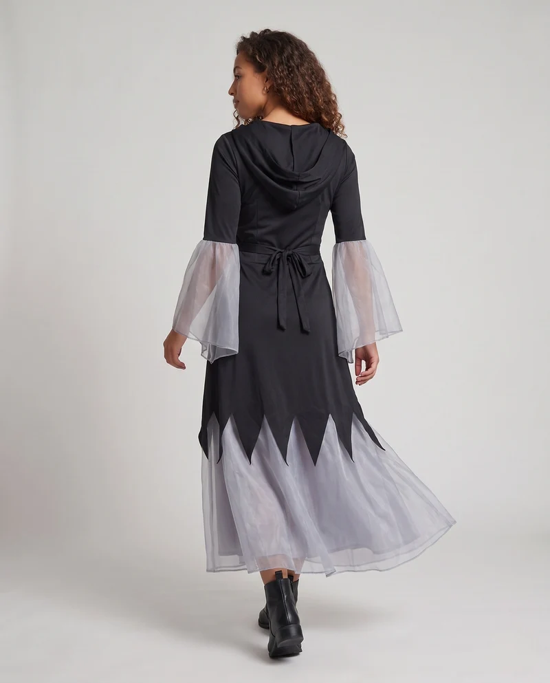 Damen Gruselige Hexenrobe mit transparenten Ärmeln und detailliertem Kapuzen-Design Nord Taschen