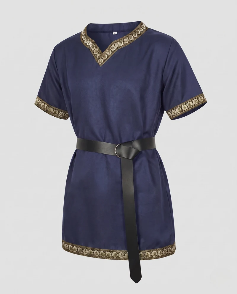 Damen Elegantes Tunika-Kleid mit dekorativem Saum und Gürtel Nord Taschen