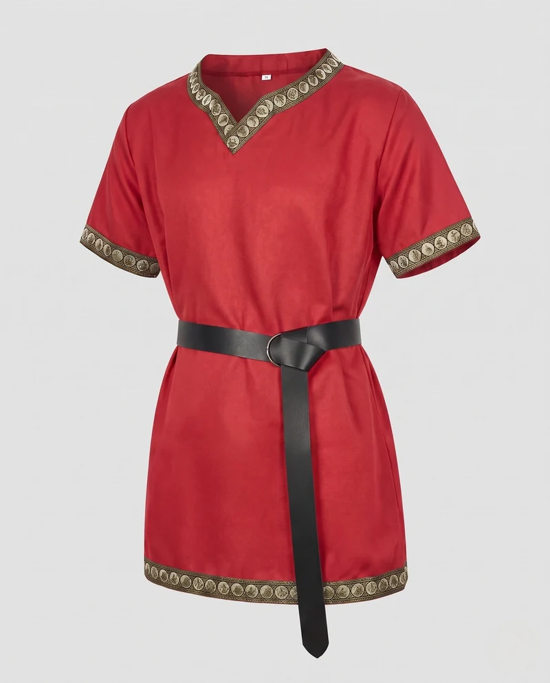 Damen Elegantes Tunika-Kleid mit dekorativem Saum und Gürtel Nord Taschen