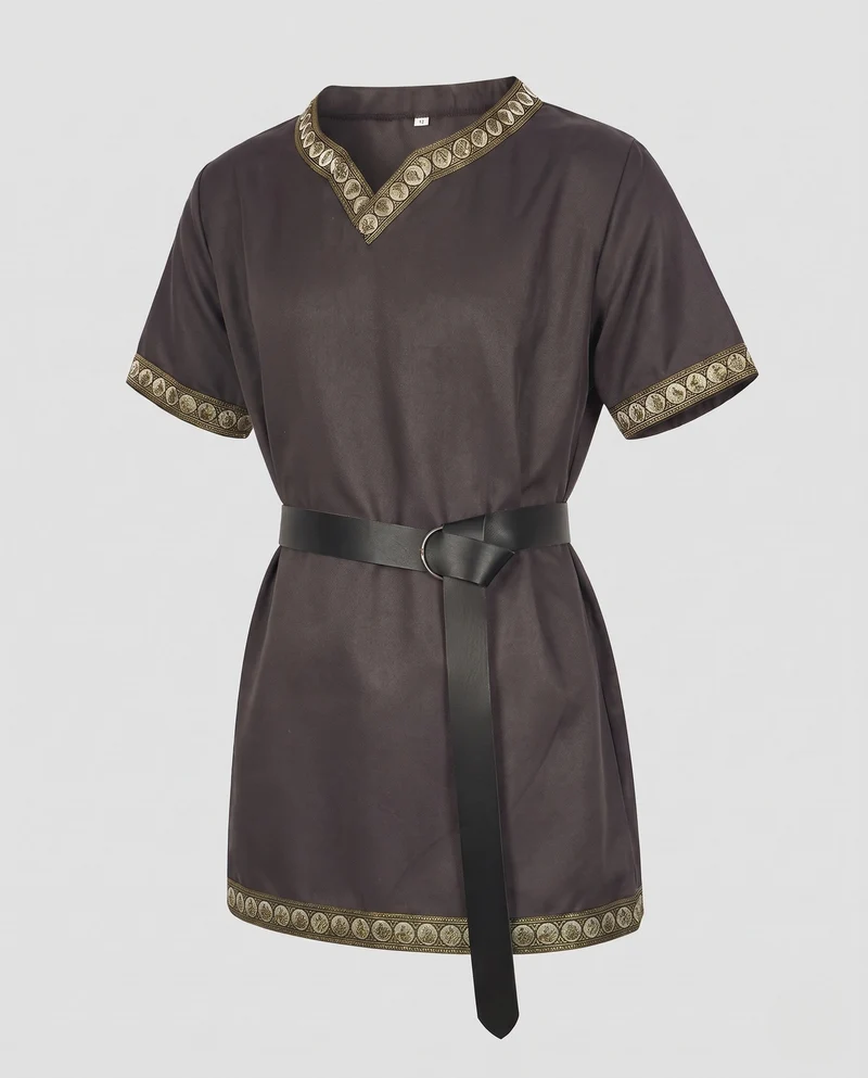 Damen Elegantes Tunika-Kleid mit dekorativem Saum und Gürtel Nord Taschen