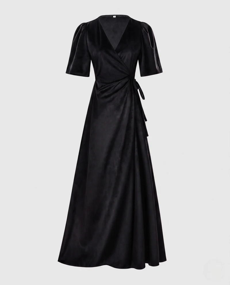 Damen Elegantes Wickelkleid mit Puffärmeln und fließendem Saum Nord Taschen