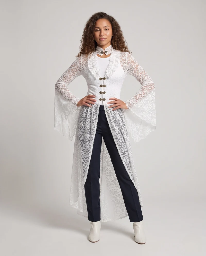 Damen Ethereal Spitzenumhang mit langen Ärmeln und dekorativem Verschluss Nord Taschen