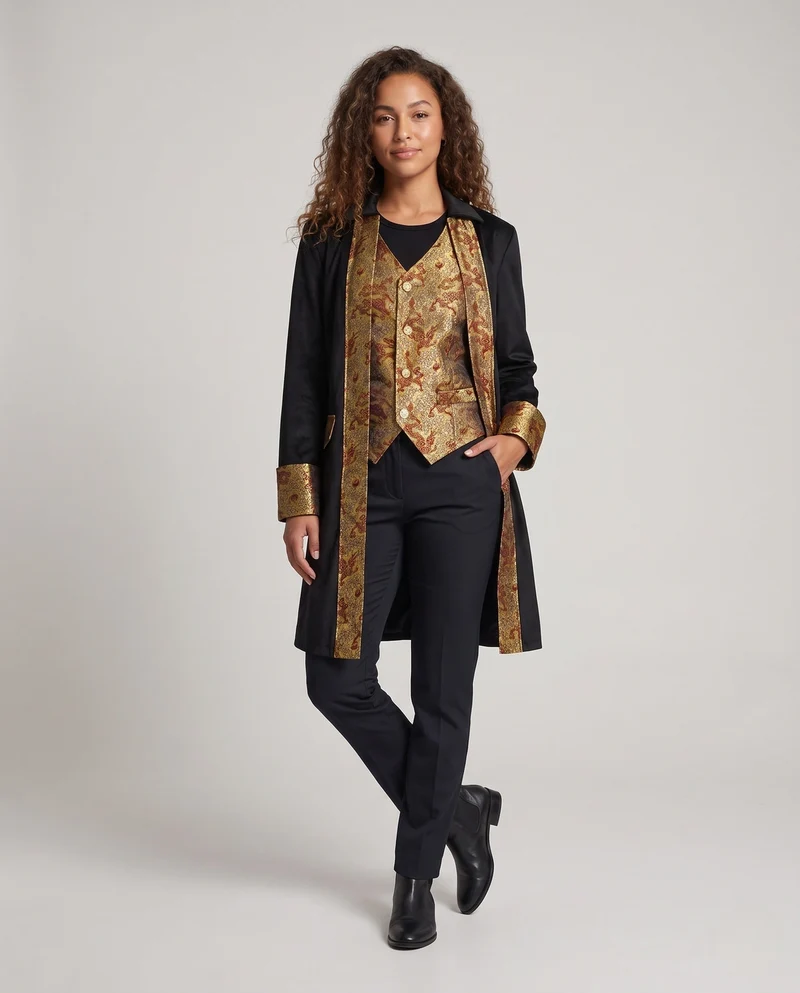 Damen Festlicher Mantel mit goldenen Verzierungen und exklusivem Design Nord Taschen