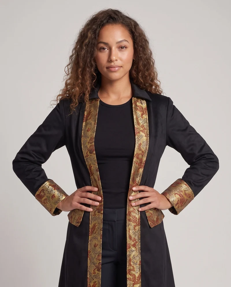 Damen Festlicher Mantel mit goldenen Verzierungen und exklusivem Design Nord Taschen