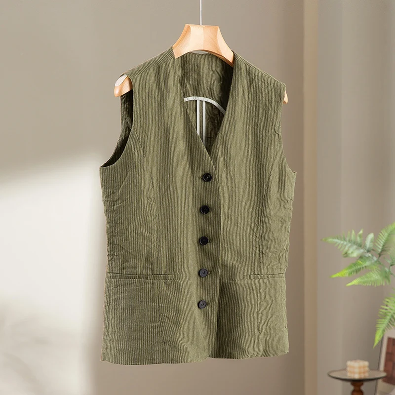 Damen Taillierte Cordweste mit V‑Ausschnitt und Eingrifftaschen Nord Taschen