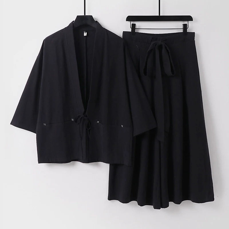 Damen Zweiteiliges Kimono-Set mit Kurzjacke und fließendem Midirock Nord Taschen