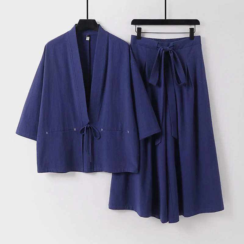 Damen Zweiteiliges Kimono-Set mit Kurzjacke und fließendem Midirock Nord Taschen
