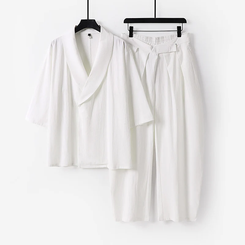 Damen Zweiteiliges Kimono-Loungewear-Set mit Schalkragen Kurzarm-Oberteil und hochtaillierter Plissee-Hose Nord Taschen