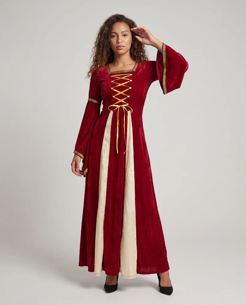 Damen Märchenhaftes Kostümkleid mit weit ausgestellten Ärmeln und Spitzenakzenten Nord Taschen