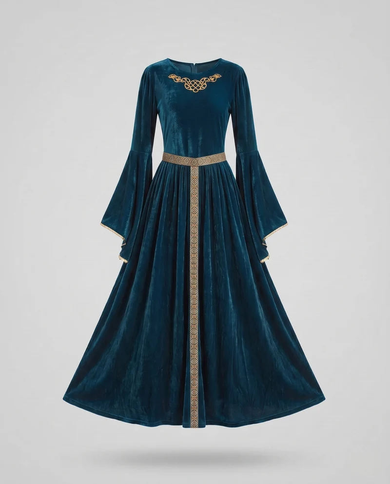 Damen Maxikleid mit langen, weit geschnittenen Ärmeln Nord Taschen