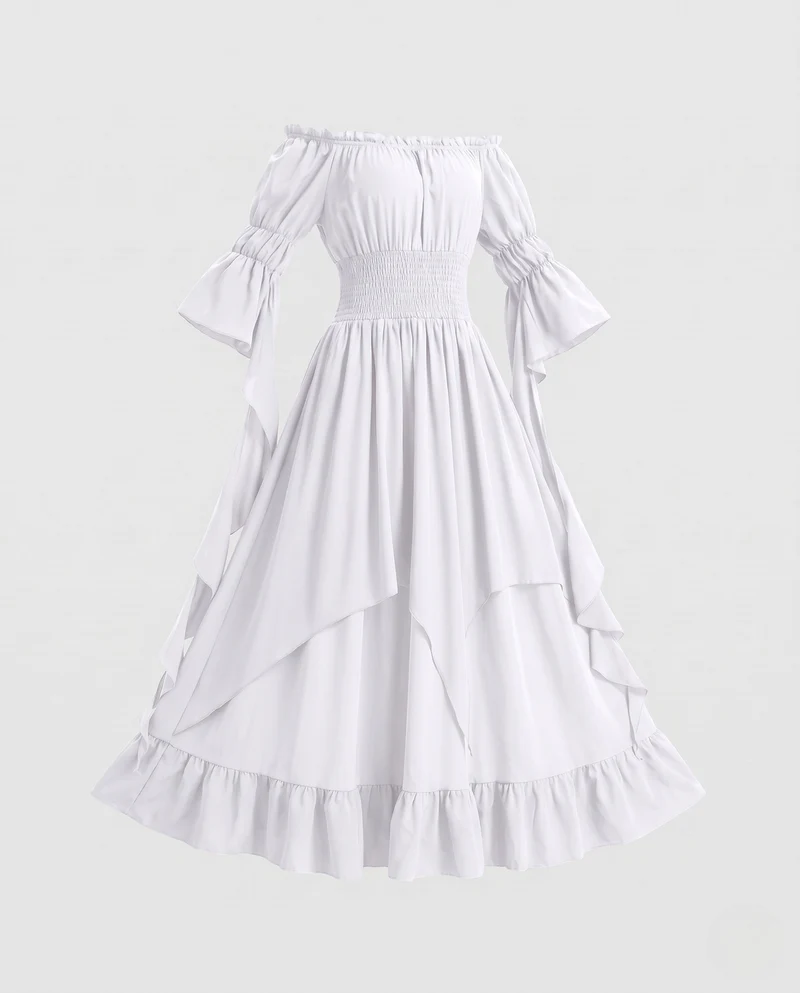 Damen Maxikleid mit schulterfreiem Design und langen, fließenden Ärmeln Nord Taschen