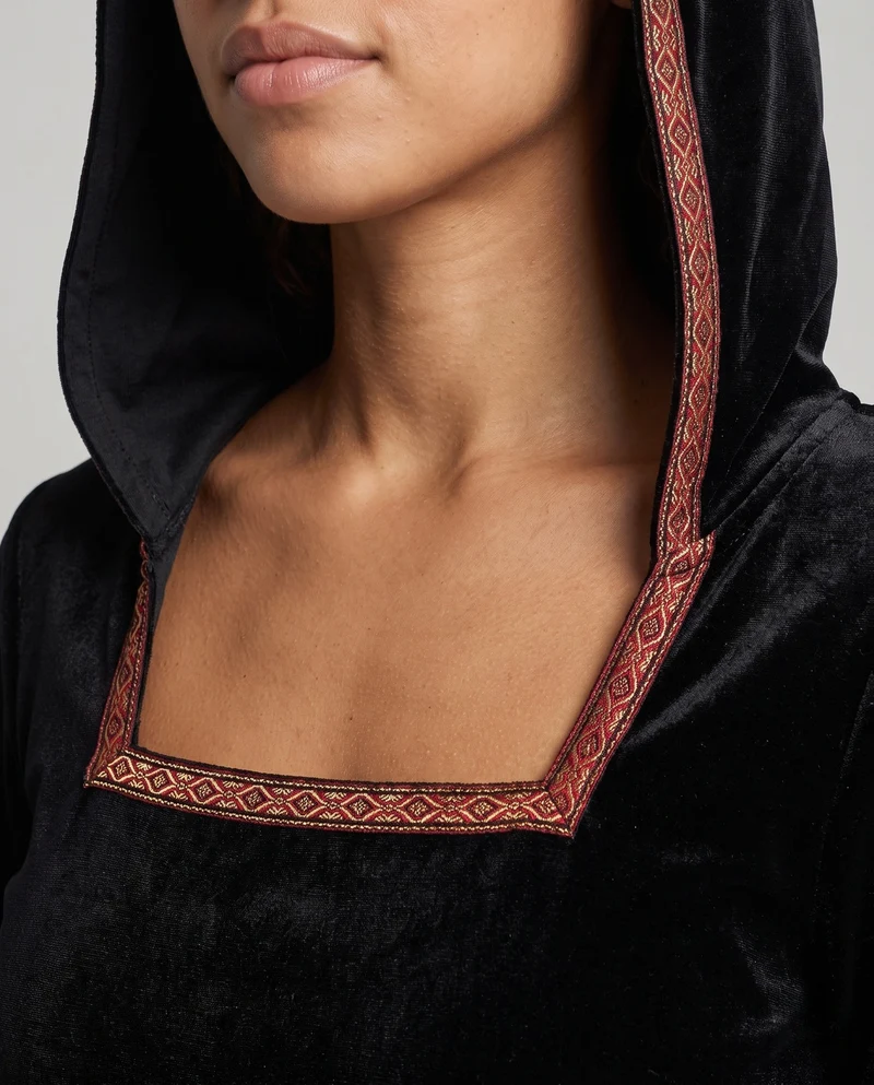 Damen Mittelalterliches Kostümkleid mit Kapuze und langen Ärmeln Nord Taschen
