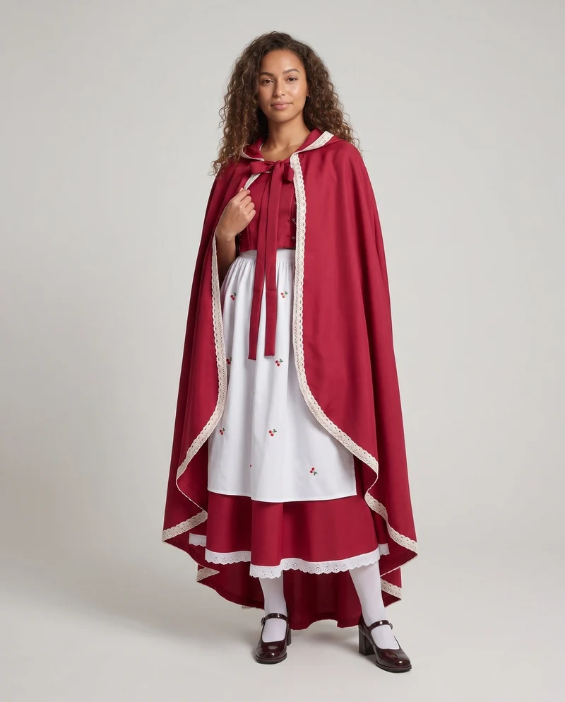 Damen Märchenhaftes Rotkäppchen Kostüm mit Kapuze und elegantem Tüllrock Nord Taschen