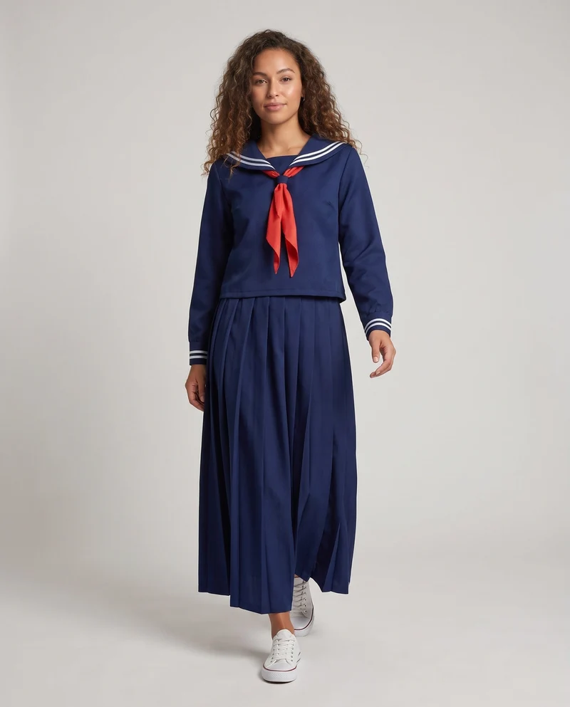 Damen Maritimes Schulkleid mit zweifarbigem Kragen und langen Ärmeln Nord Taschen