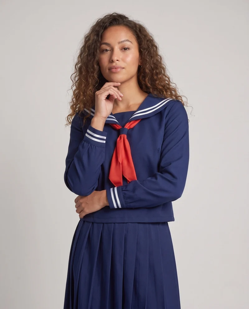 Damen Maritimes Schulkleid mit zweifarbigem Kragen und langen Ärmeln Nord Taschen