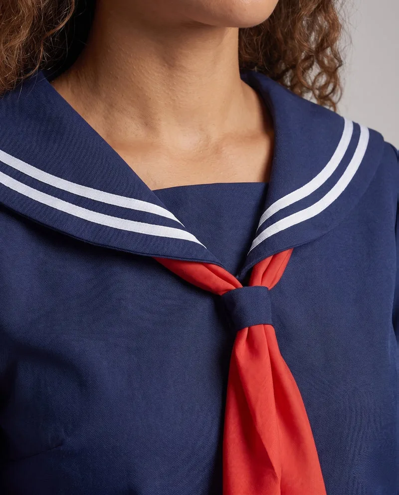 Damen Maritimes Schulkleid mit zweifarbigem Kragen und langen Ärmeln Nord Taschen